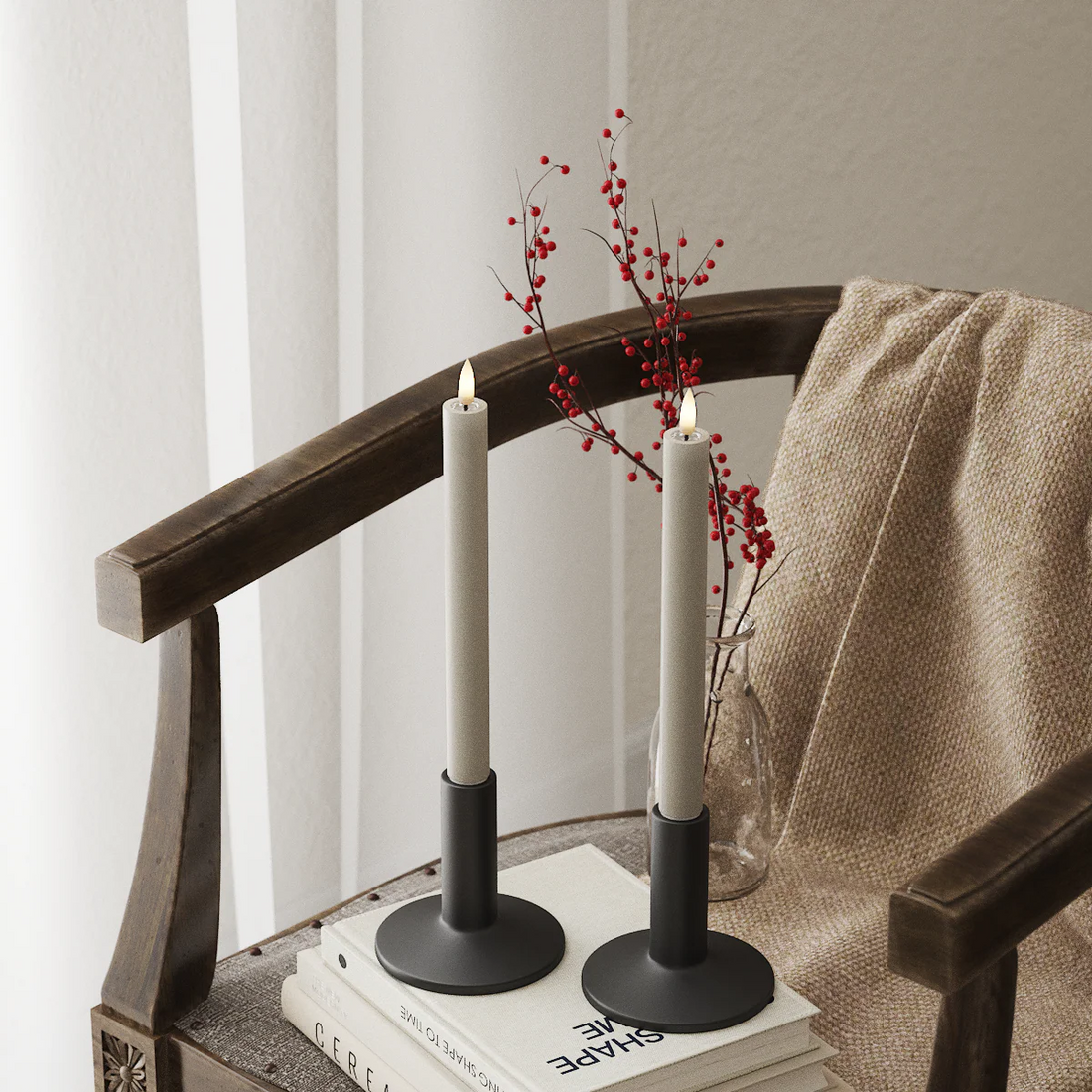 DELUXE Homeart, Kruunukynttilä 2 kpl, Ø 2 x 24 cm, hiekanvärinen